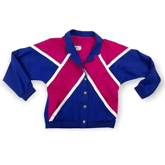 VTG Regal Windbreaker Retro Jacket Small Women's Blue Pink 90's Button Up - Picture 1 of 11